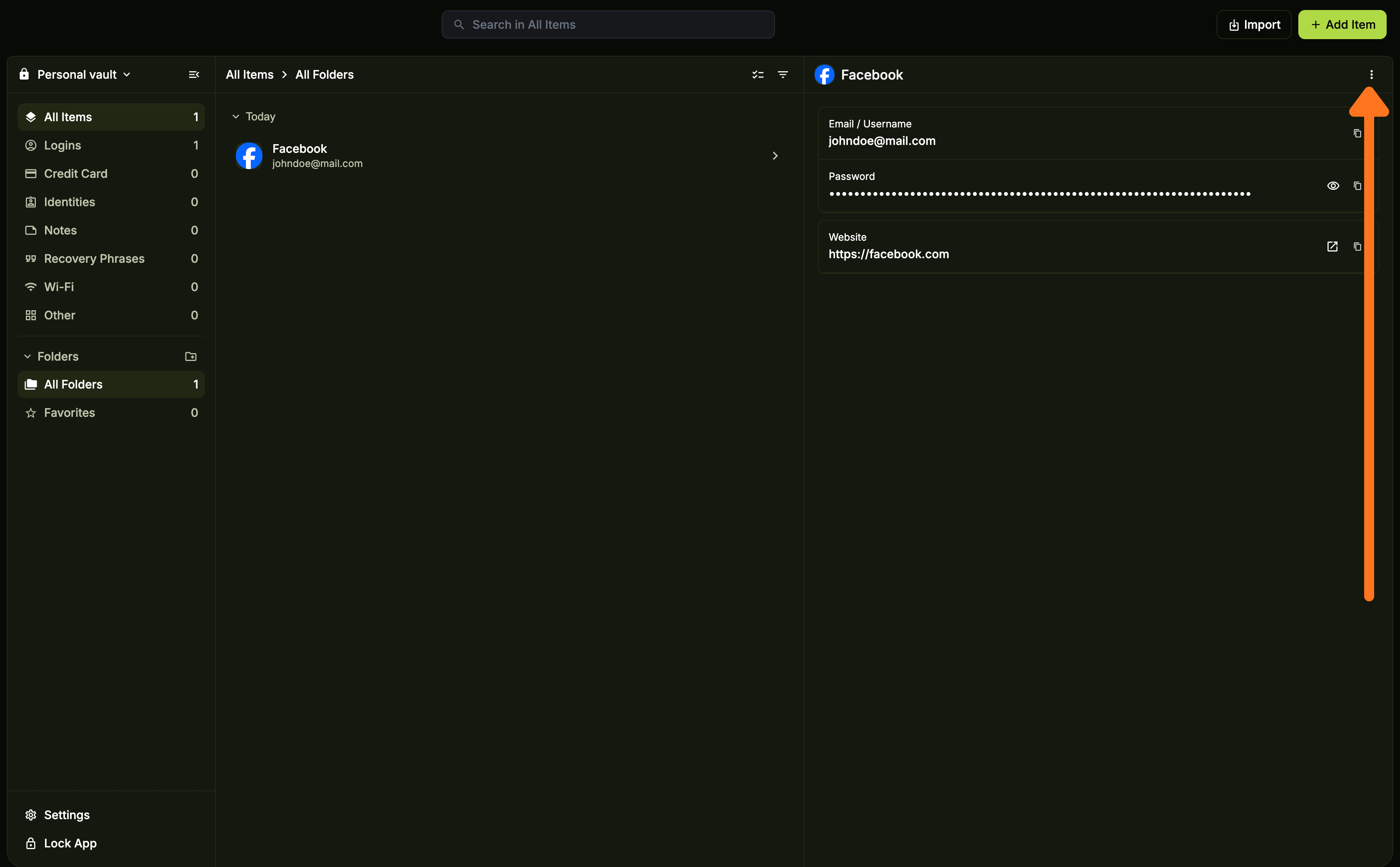 Open options menu